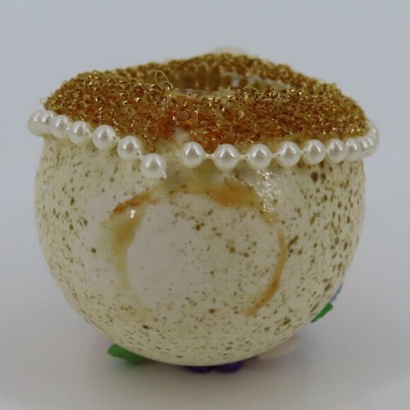 Handmade Egg Shell Diorama Seashell Flowers Bunny Rabbit Faux Pearls Vintage - Picture 8 of 14